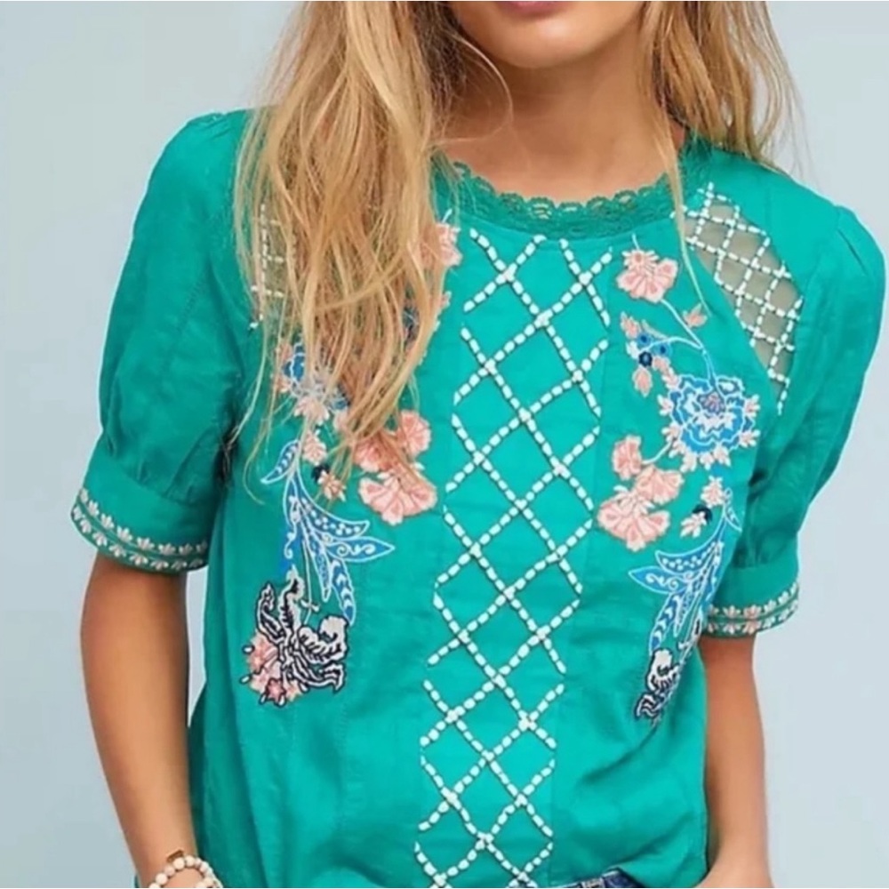 Anthropologie Maeve Embroidered Floral Blouse